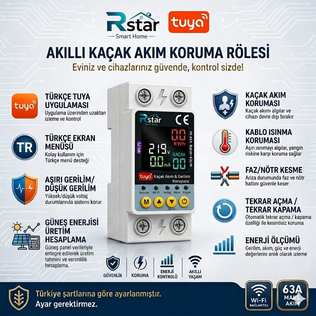 Rstar WiFi Akıllı Kaçak Akım Rölesi