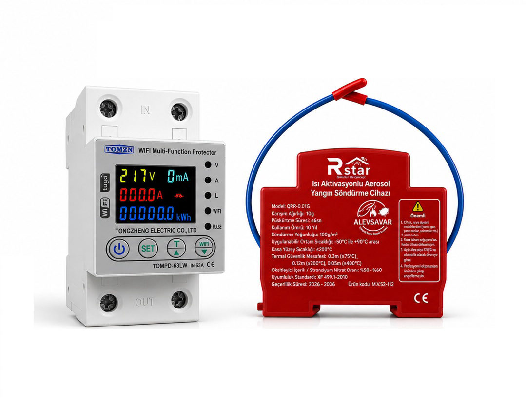 TOMZN WiFi Akıllı Kaçak Akım Koruma Rölesi + Rstar Otomatik Aerosol Yangın Söndürme Cihazı Elektrik Panosu Koruma Seti - Image 1